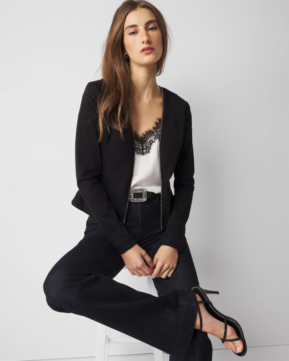 Denim Embellished Trim Jacket | White House Black Market